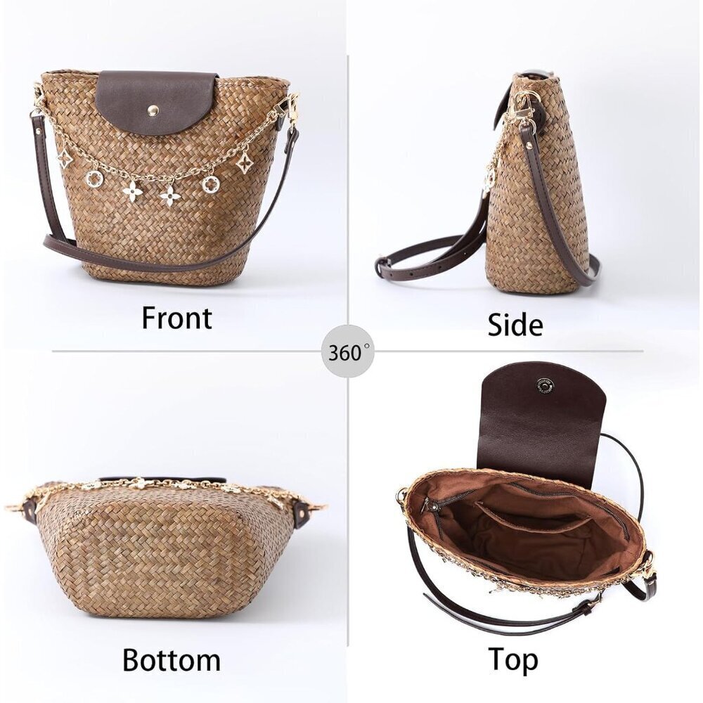 Women's Straw Crossbody Bag Eco Friendly Durable Travel Shopping Beach - Picture 6 of 8